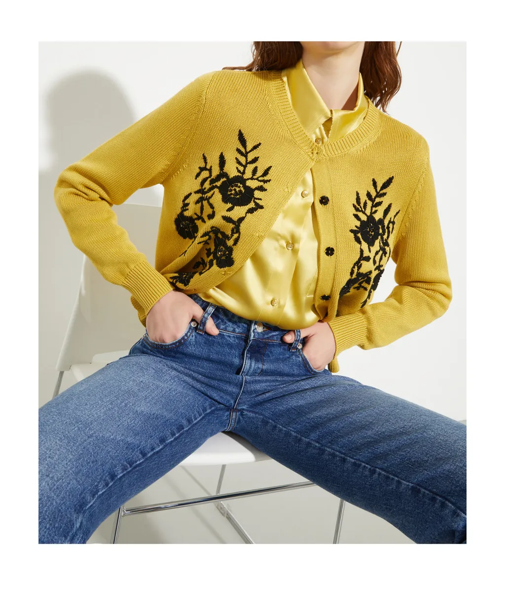 Floral-Embroidered Cardigan