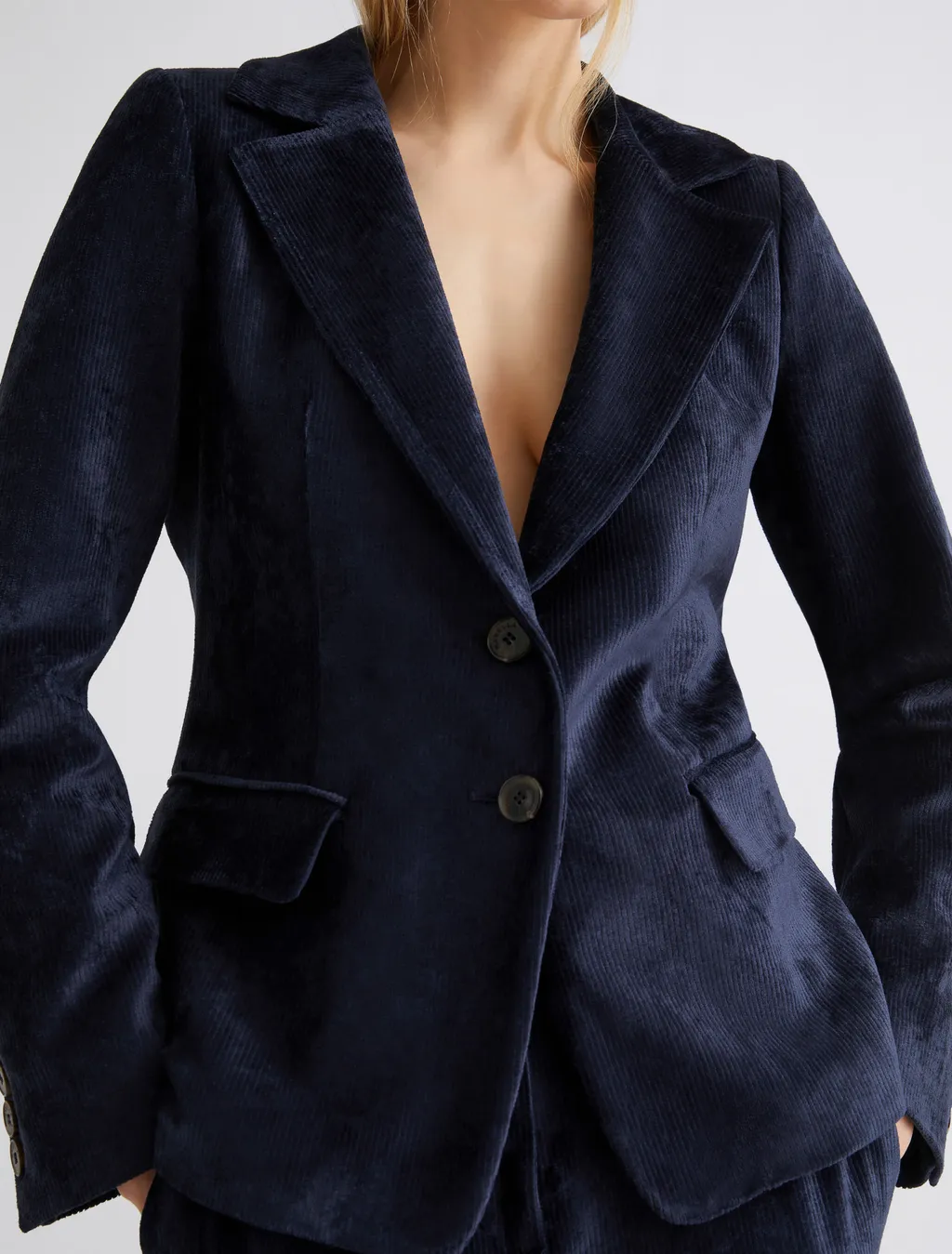 Single-Breasted Corduroy Blazer - Midnightblue