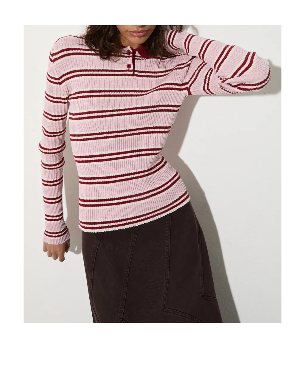 Striped Polo-Neck Jumper