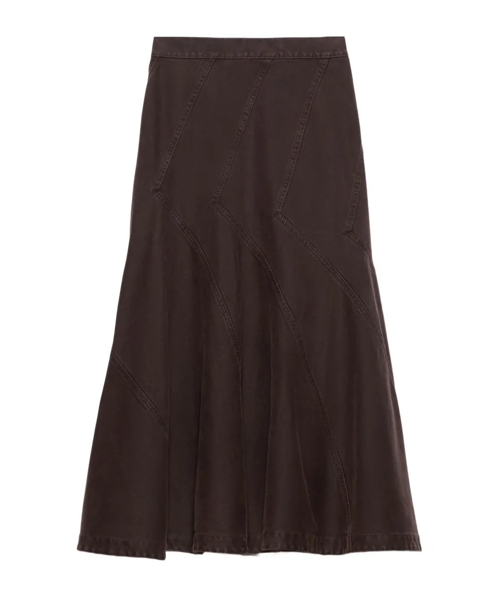 Flared Cotton-Drill Midi Skirt