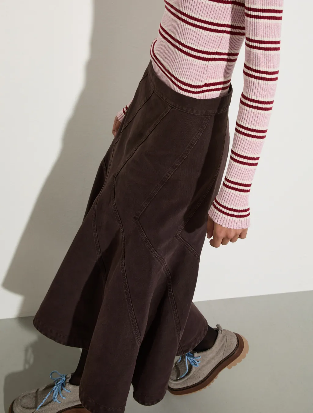 Flared Cotton-Drill Midi Skirt