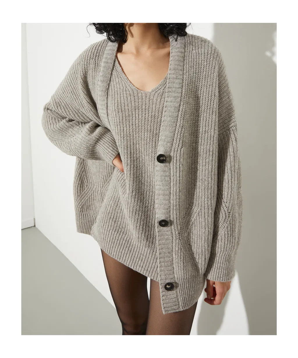 Undyed Wool-Blend Cardigan
