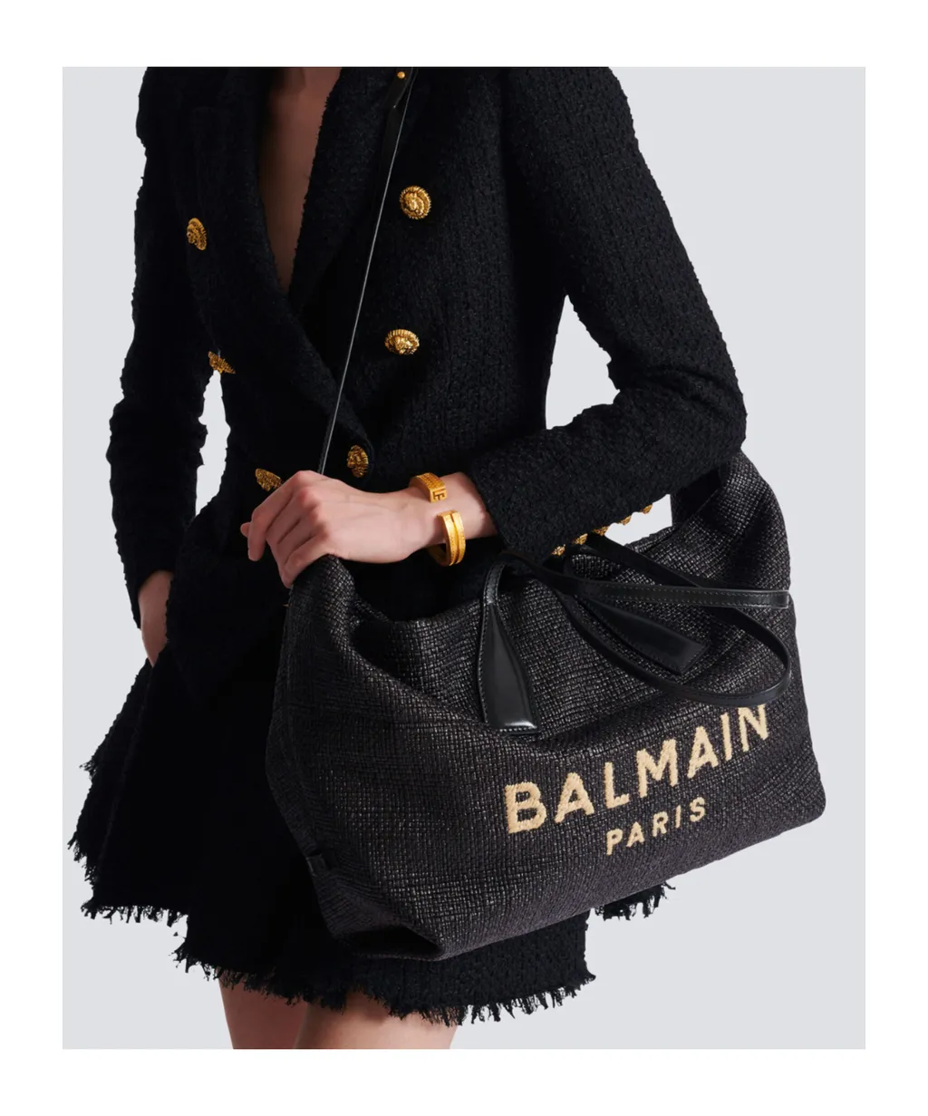 Track Tote Bag In Raffia And Calfskin