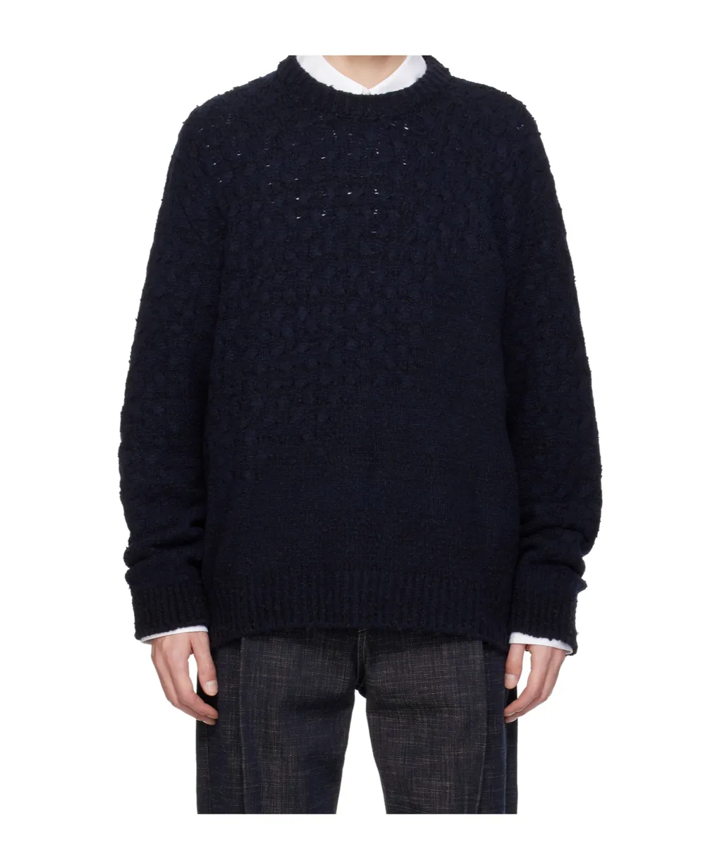 Navy Wool Blend Cable Sweater