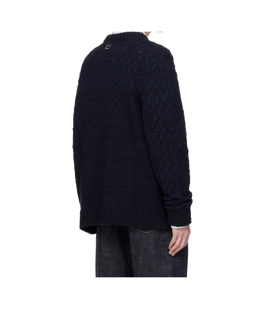 Navy Wool Blend Cable Sweater