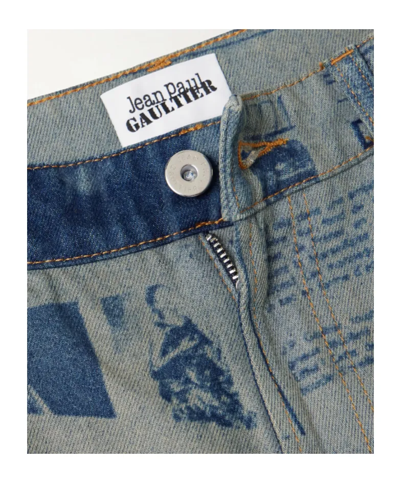 Newspaper-Print Straight Jeans