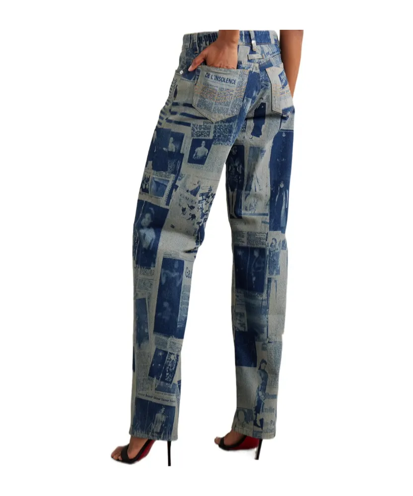 Newspaper-Print Straight Jeans