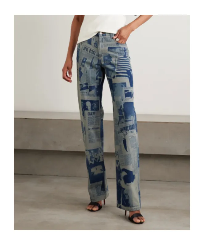 Newspaper-Print Straight Jeans