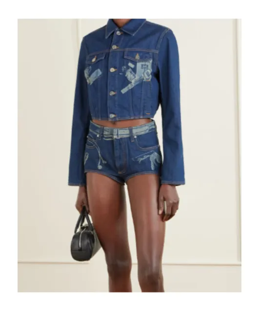 Cropped Printed Denim Jacket