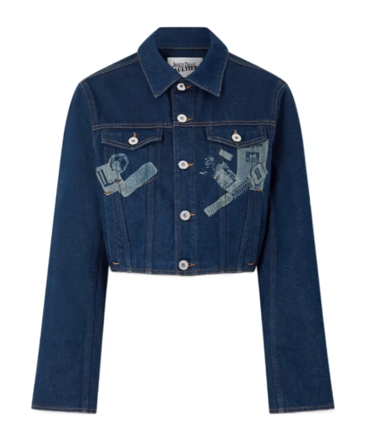 Cropped Printed Denim Jacket