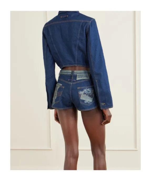 Cropped Printed Denim Jacket