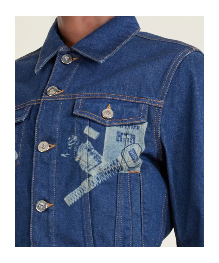 Cropped Printed Denim Jacket