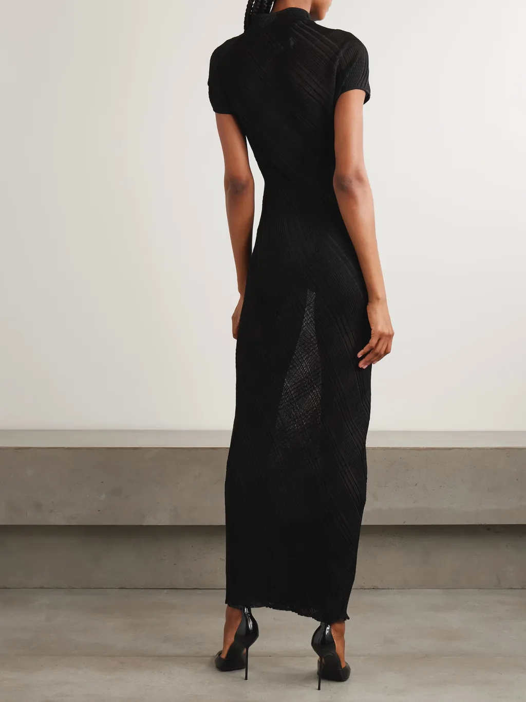 Ribbed Knit Turtleneck Long Dress