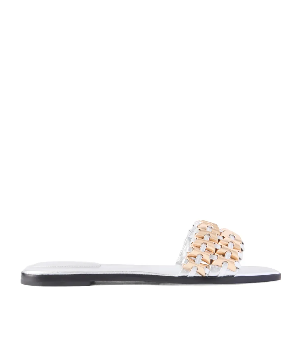 Faye Metallic Leather Trim Slippers