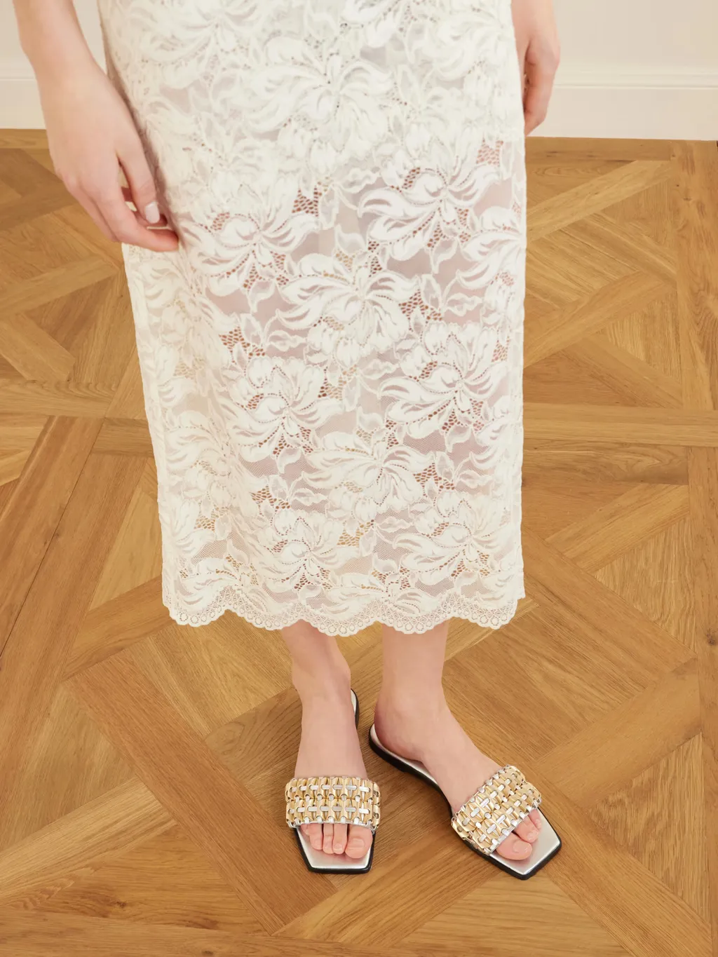 Faye Metallic Leather Trim Slippers