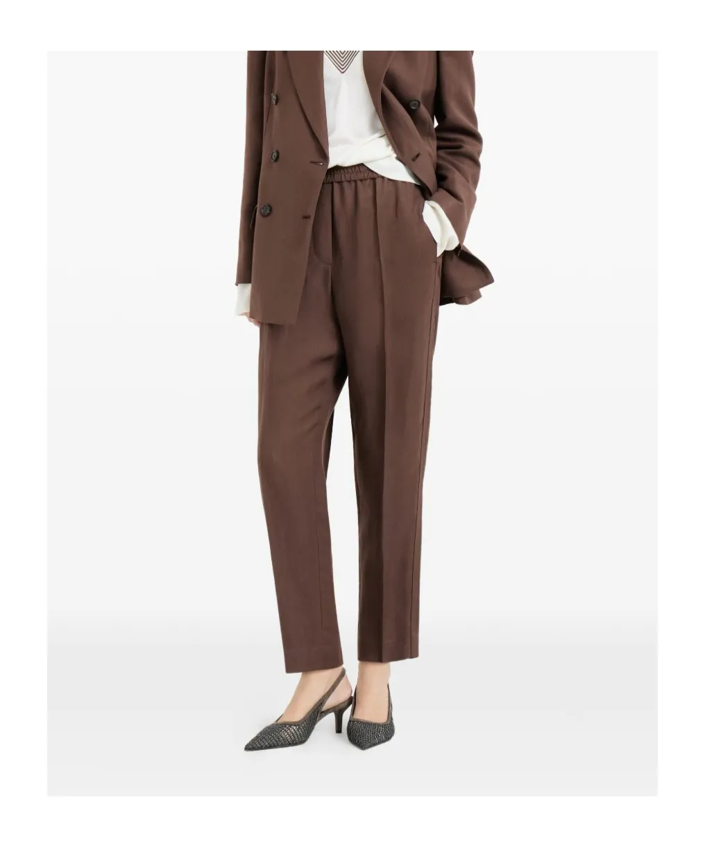 Brunello Cucinelli Fluid Twill Baggy Pull-On Trousers
