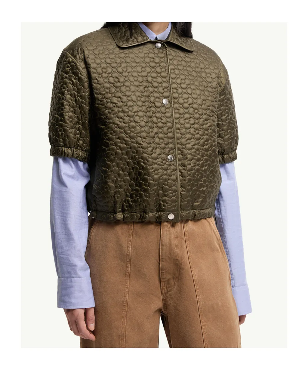 Moncler Floral-Quilted Padded Short Sleeve Shirt