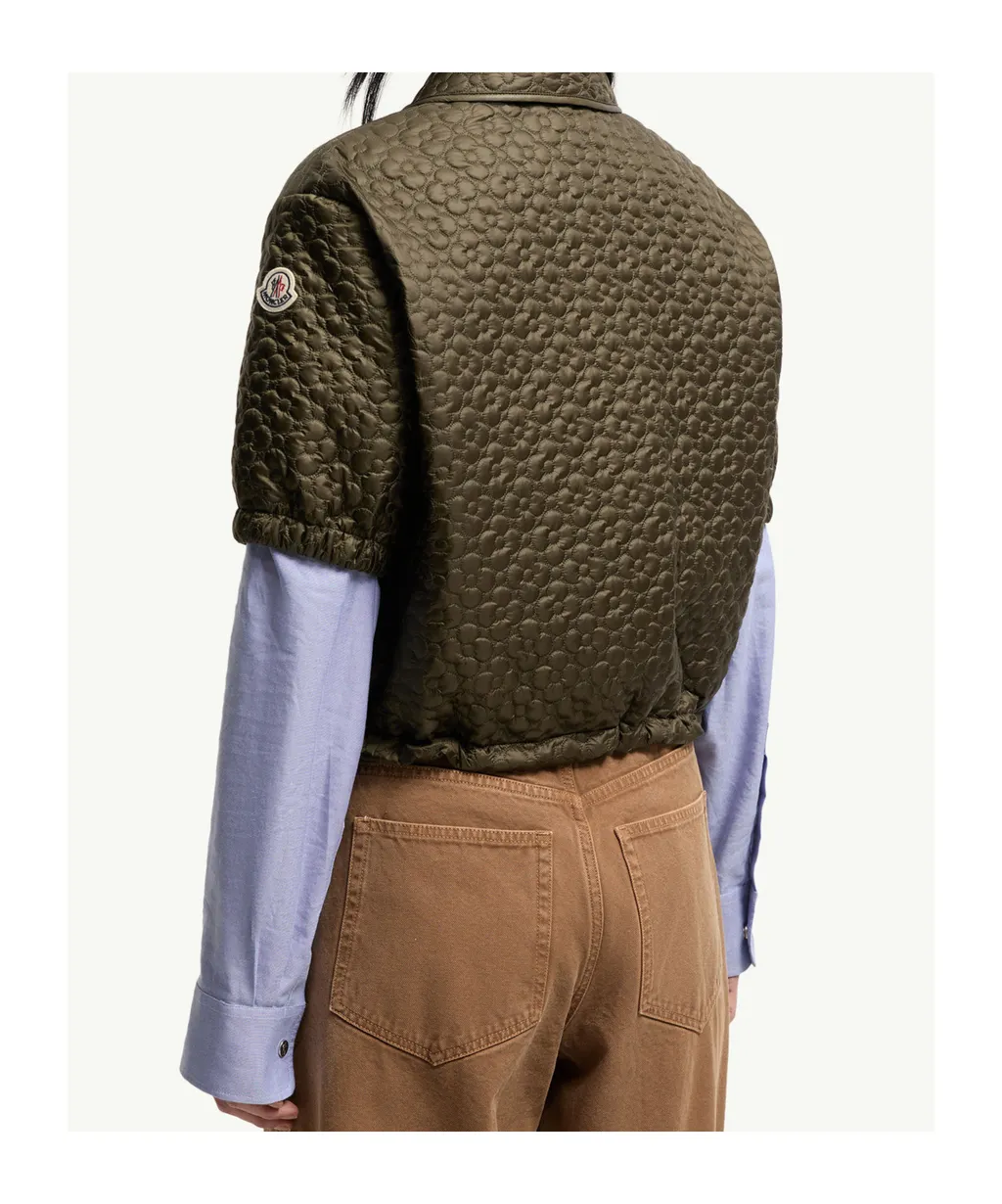 Moncler Floral-Quilted Padded Short Sleeve Shirt