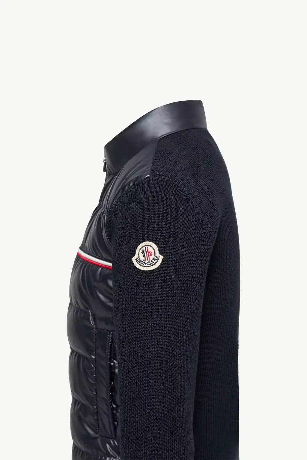 Tricolor Padded Cotton Zip-Up Cardigan