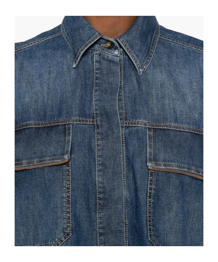 Short-Sleeved Denim Shirt