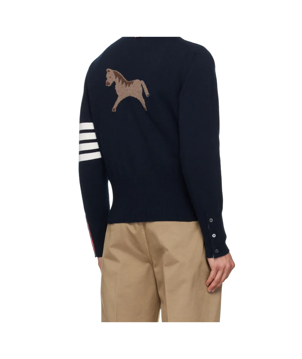 Thom Browne 4 Bar Stripe V-Neck Button-Up Cardigan