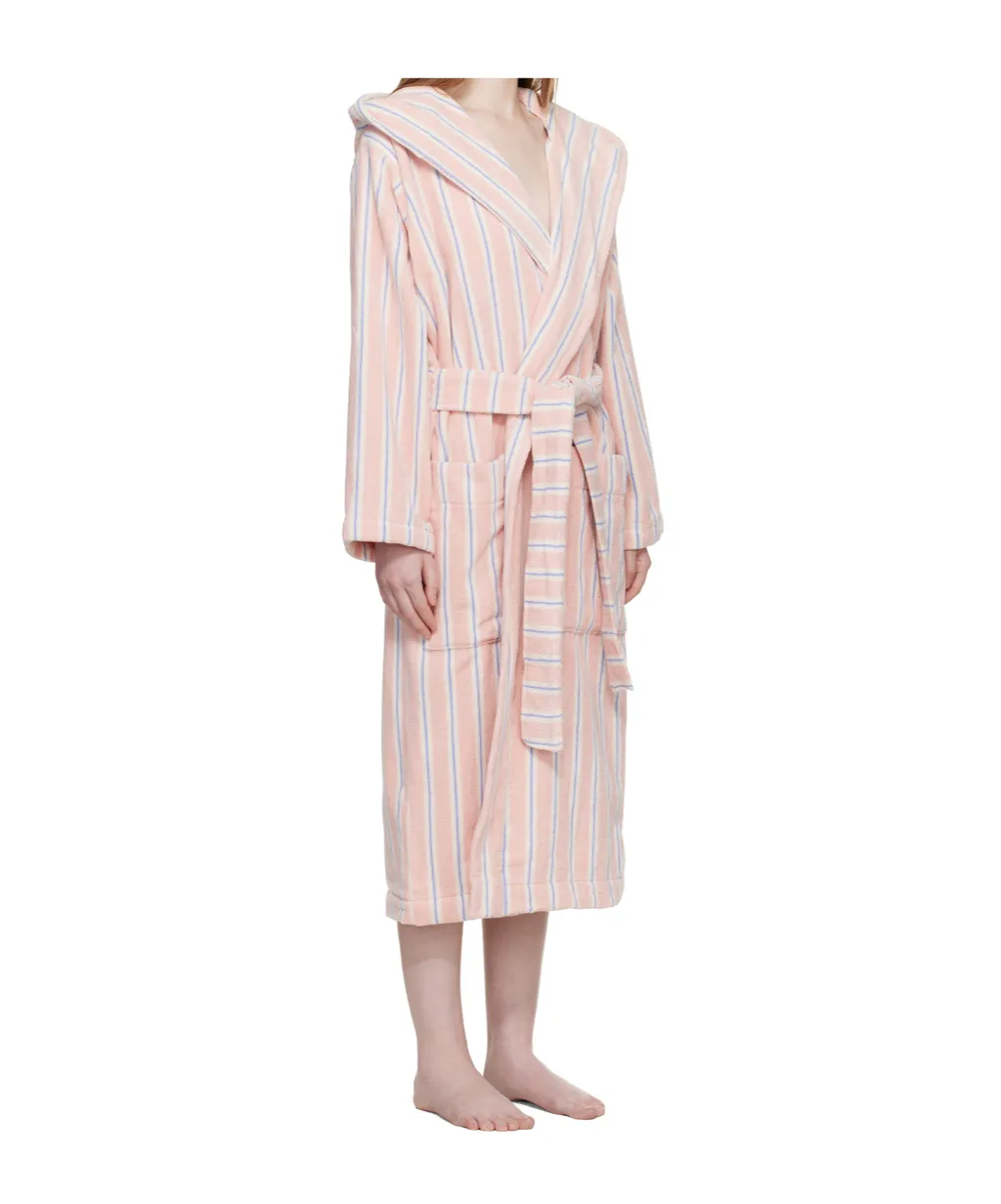 Hooded Striped-Pattern Bathrobe