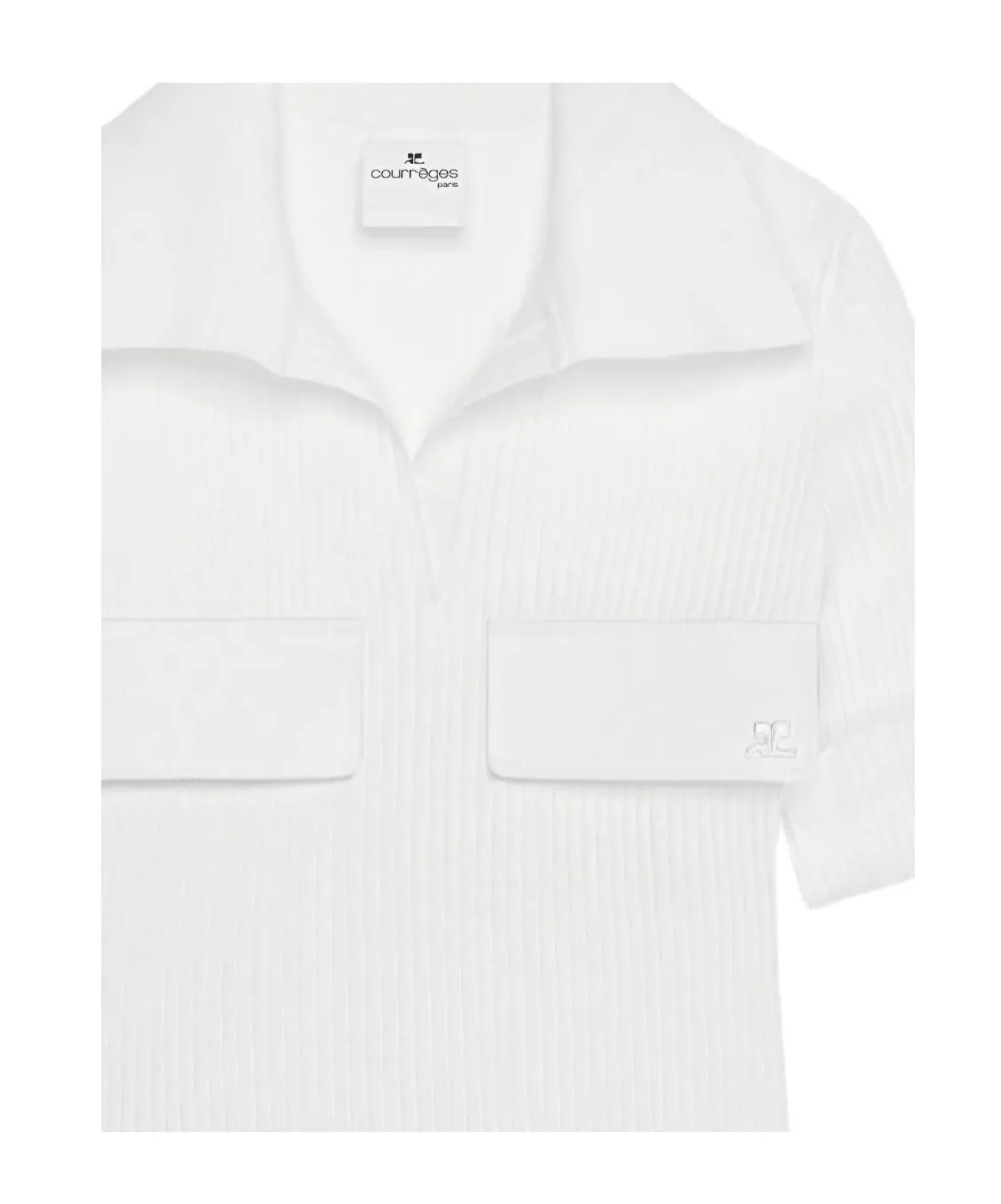 Courrges Logo Embroidered Ribbed T-Shirt