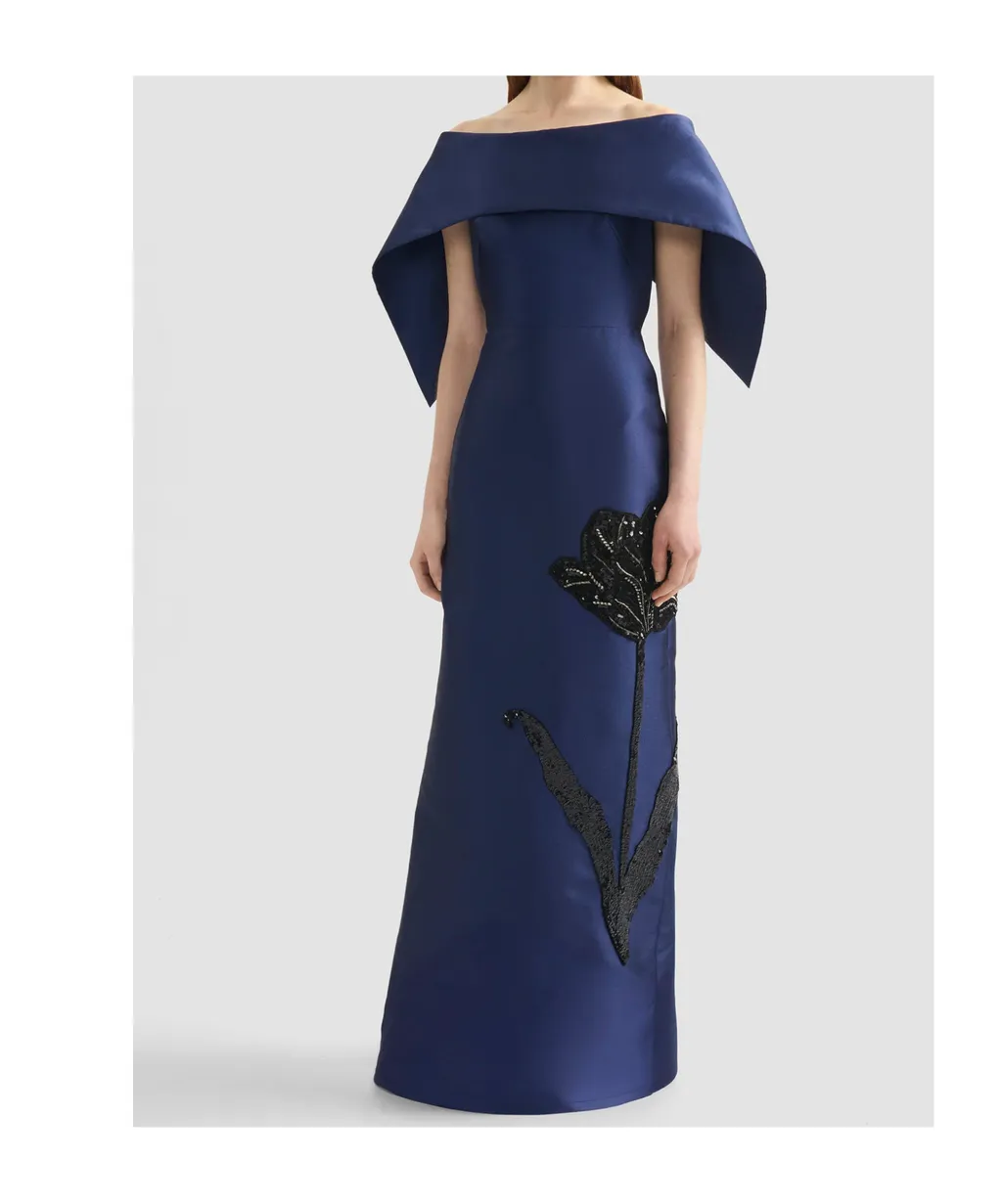 Embellished Mikado Off-The-Shoulder Gown