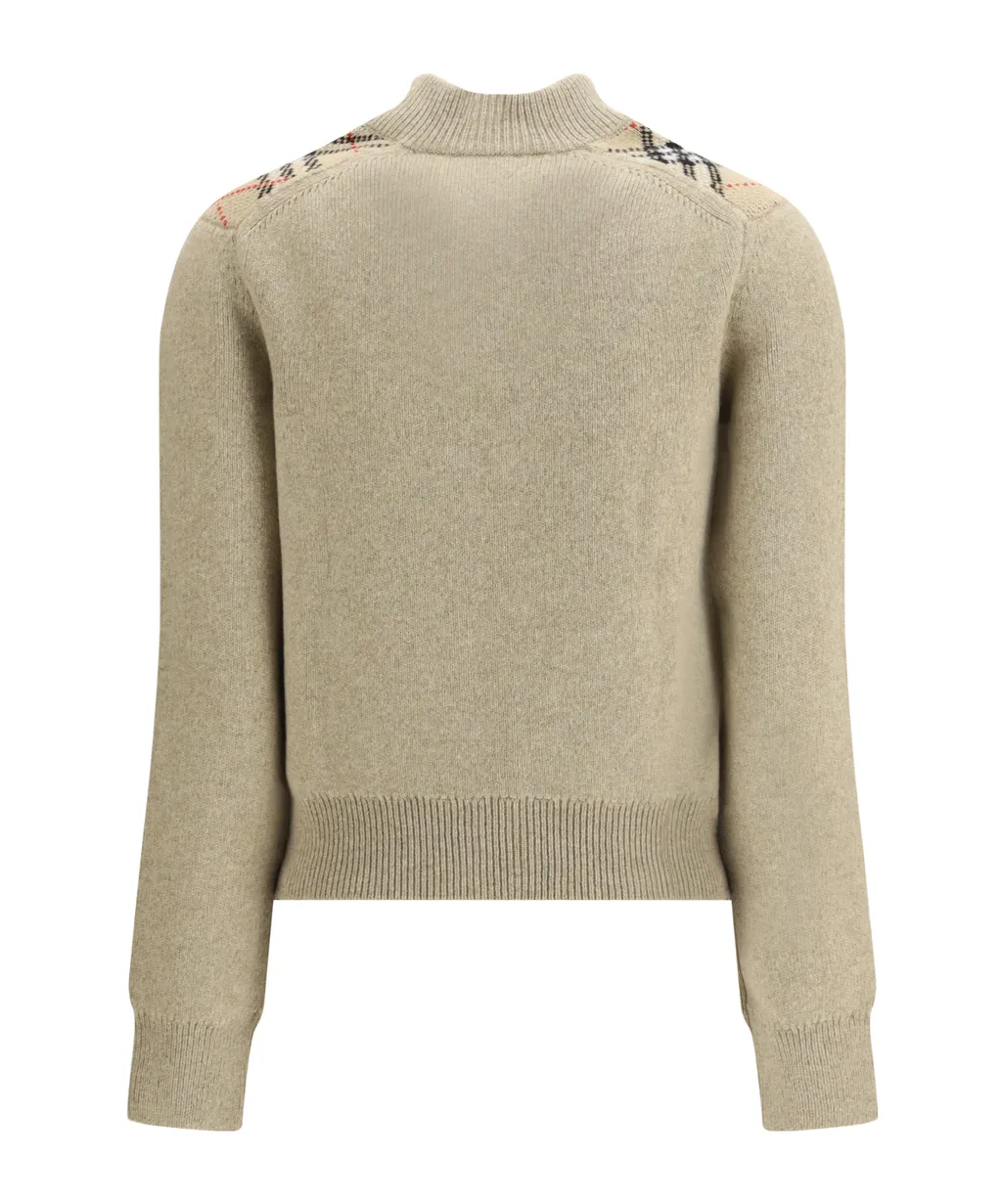 Burberry Checked Trim Zip-Up Cardigan