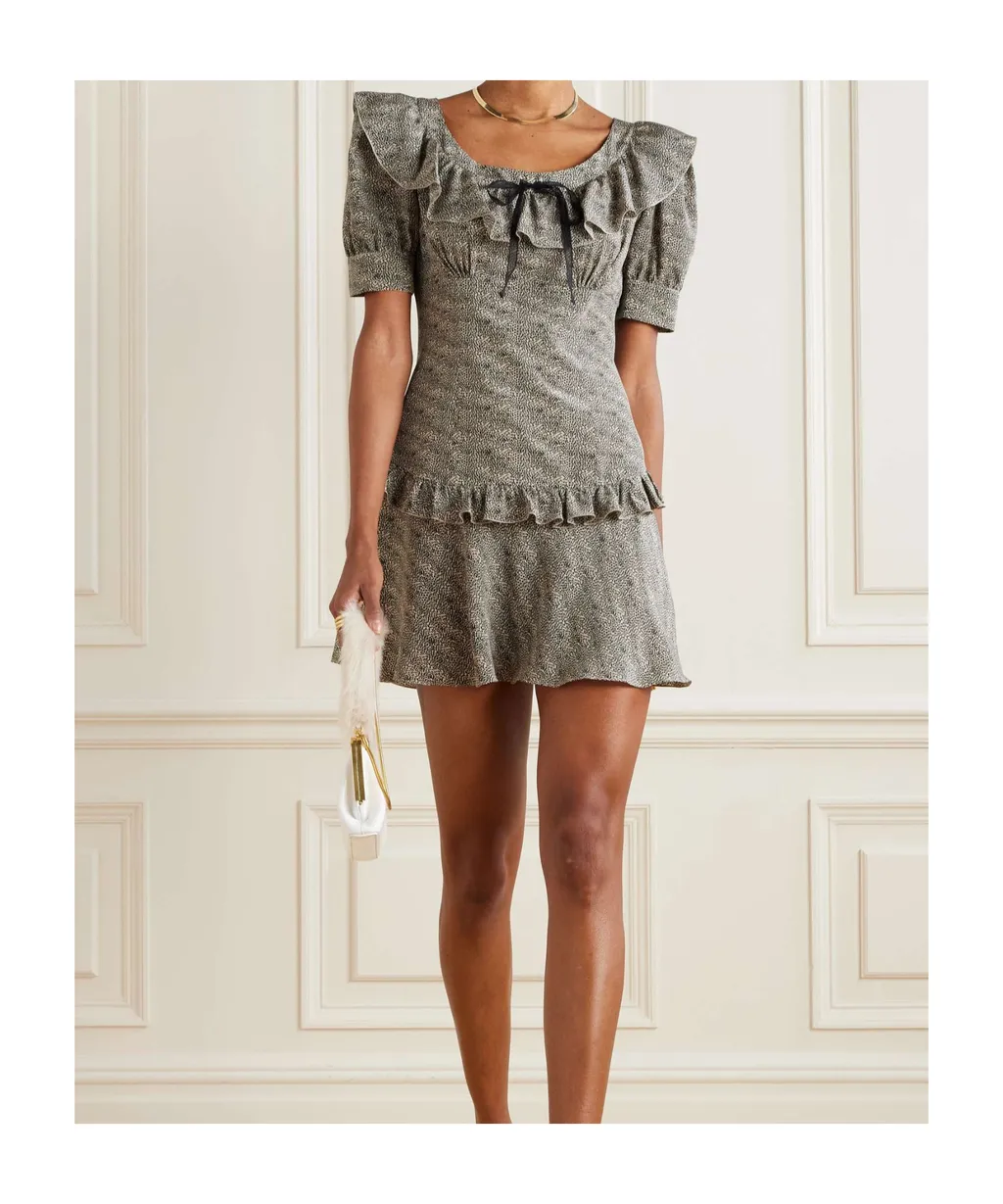 Tiered Leopard-Print Silk Mini Dress