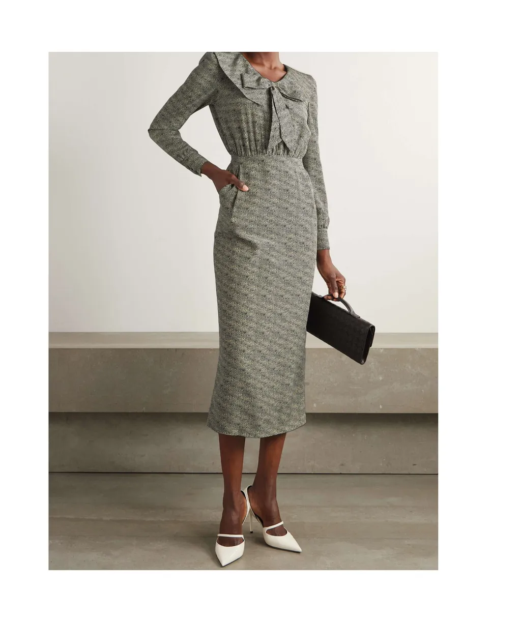 Bow-Embellished Pleated Leopard-Print Silk-Chiffon Midi Dress