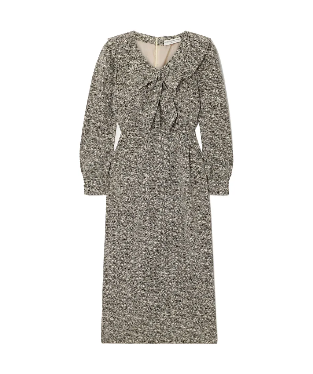 Bow-Embellished Pleated Leopard-Print Silk-Chiffon Midi Dress