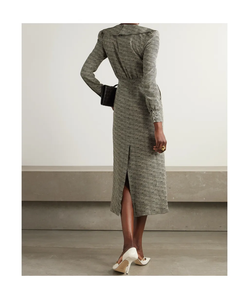 Bow-Embellished Pleated Leopard-Print Silk-Chiffon Midi Dress