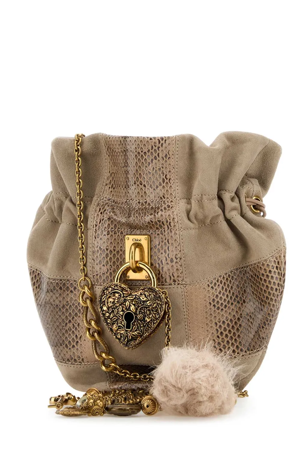 Chloé Lock Detailed Chained Drawstring Bag