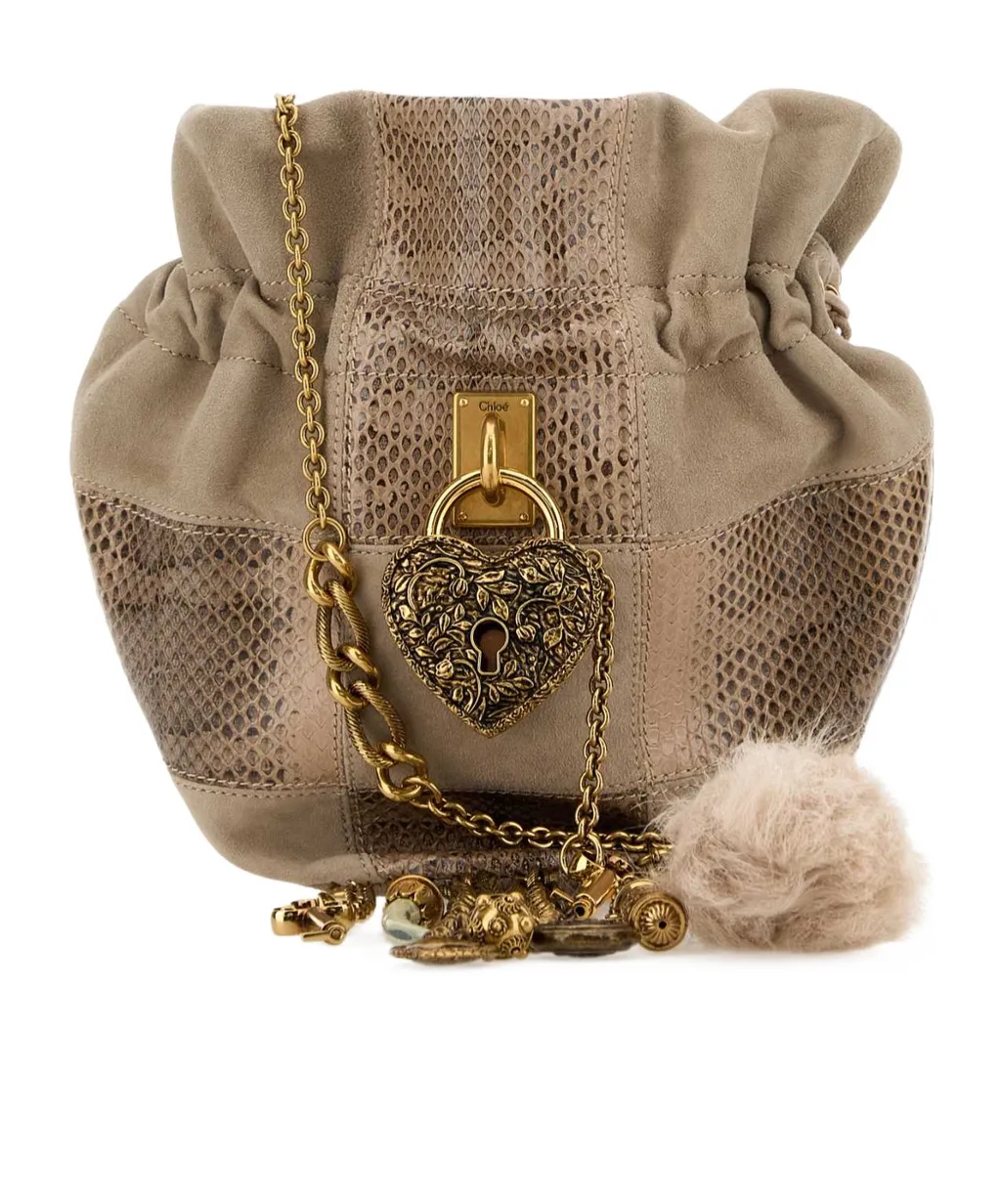 Chloé Lock Detailed Chained Drawstring Bag