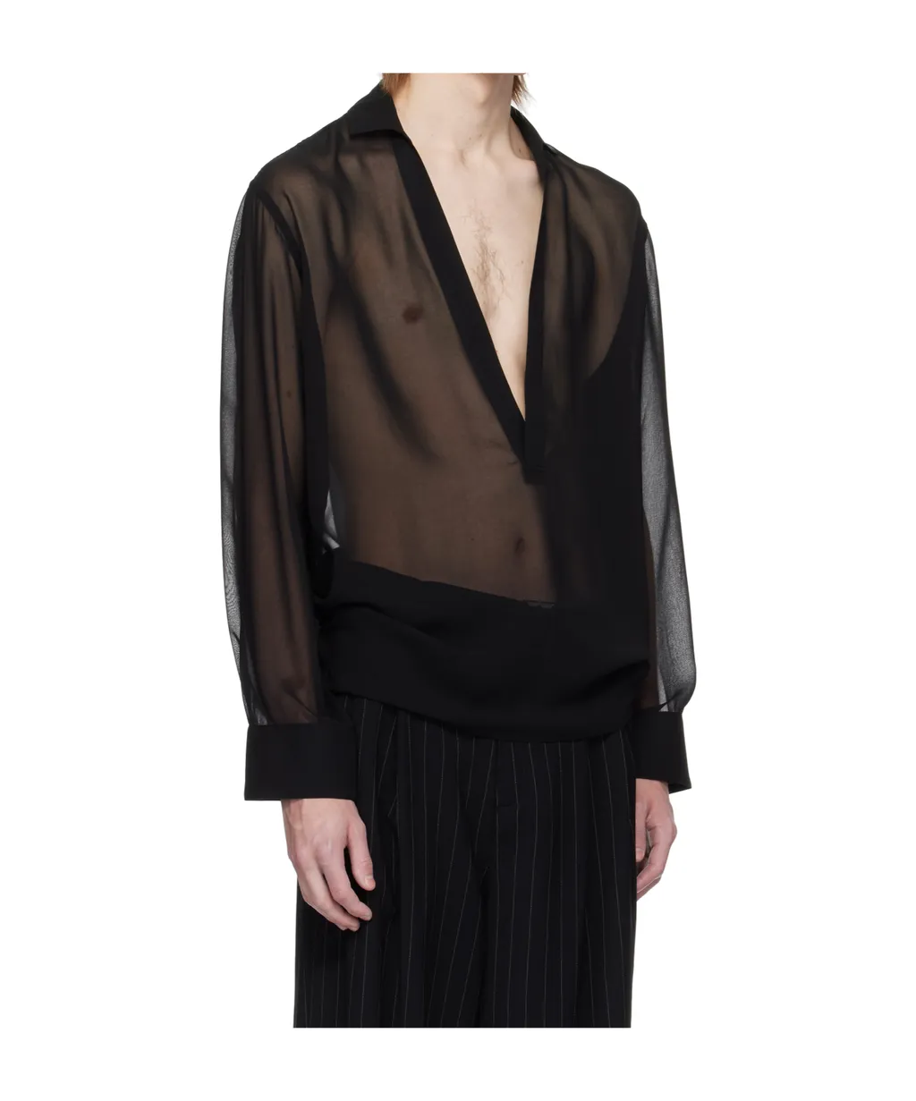 Deep V-Neck Long-Sleeved Shirt