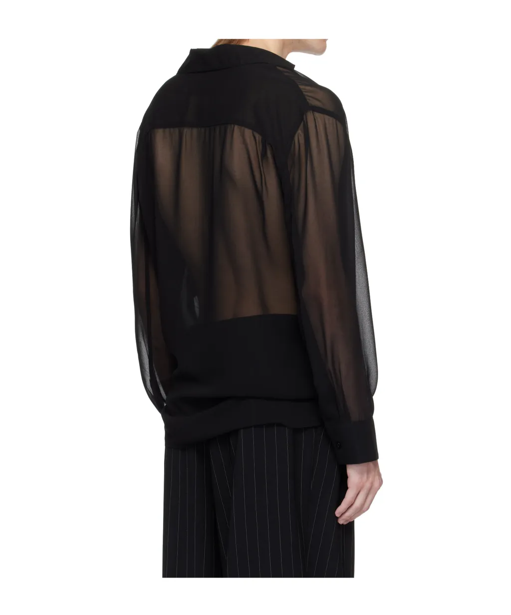 Deep V-Neck Long-Sleeved Shirt
