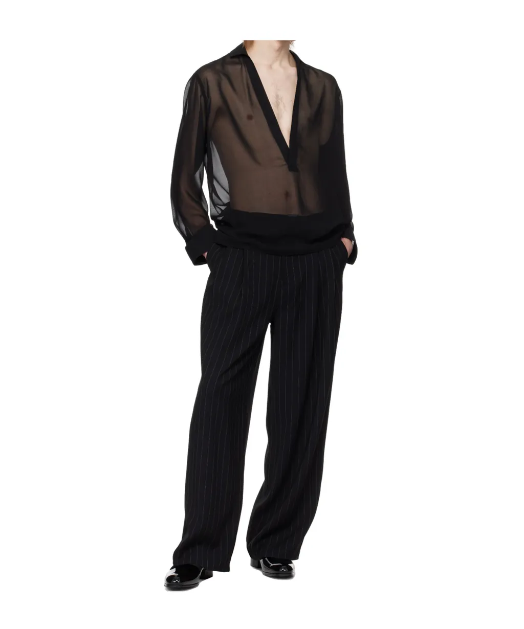 Deep V-Neck Long-Sleeved Shirt