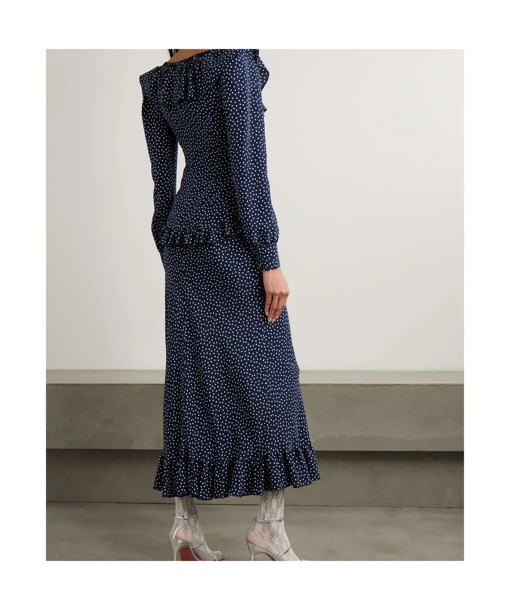 Ruffled Polka-Dot Silk Crepe De Chine Midi Dress