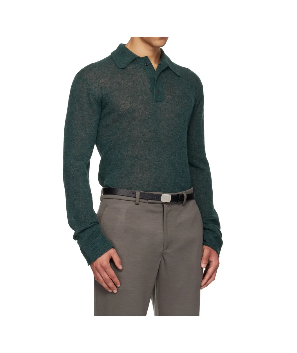 Semi-Transparent Blended Knit Polo Shirt