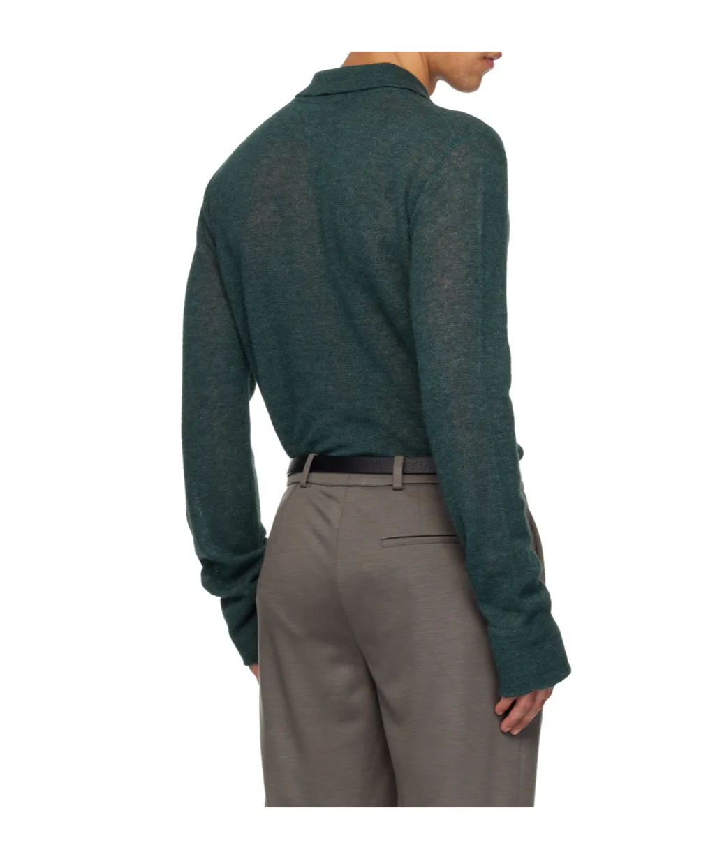 Semi-Transparent Blended Knit Polo Shirt