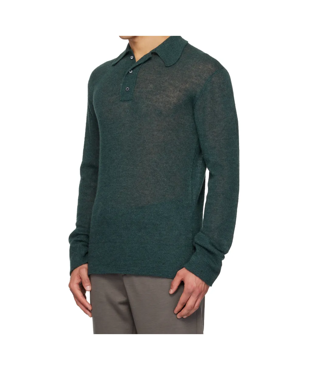 Semi-Transparent Blended Knit Polo Shirt