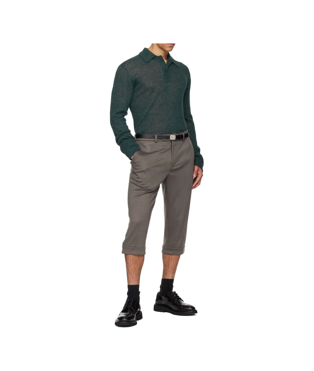 Semi-Transparent Blended Knit Polo Shirt