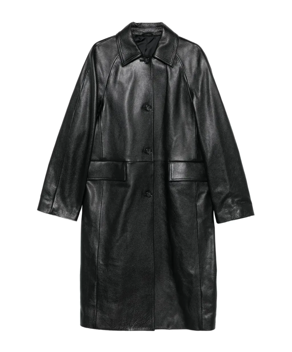 Long-Sleeved Leather Coat