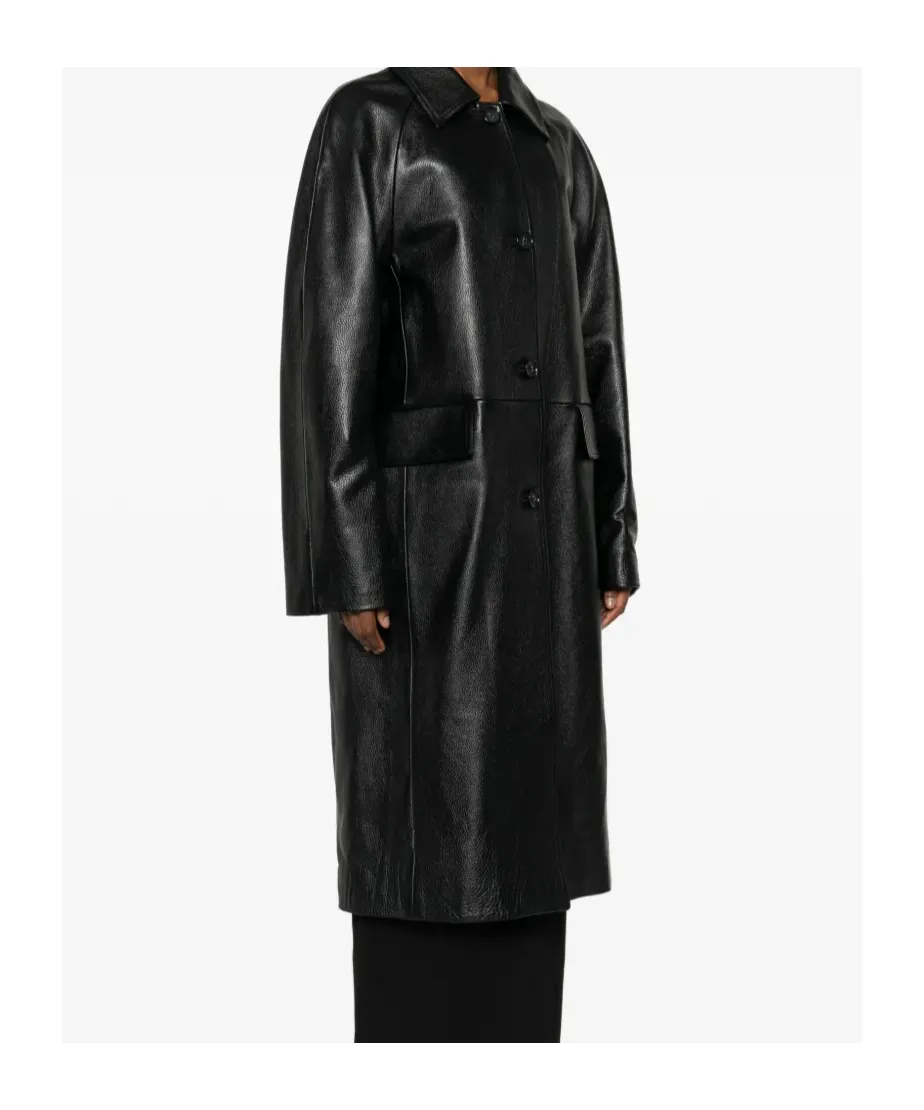 Long-Sleeved Leather Coat