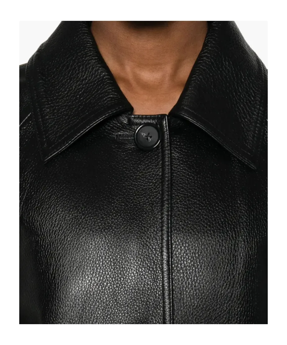 Long-Sleeved Leather Coat