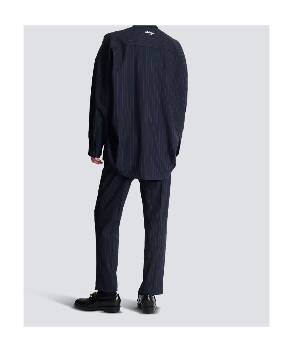 Striped Wool College Emblem Shirt