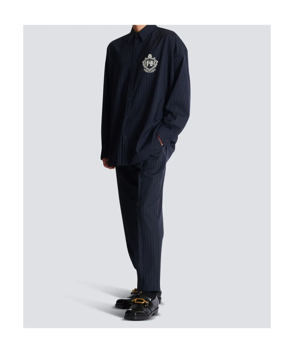 Striped Wool College Emblem Shirt