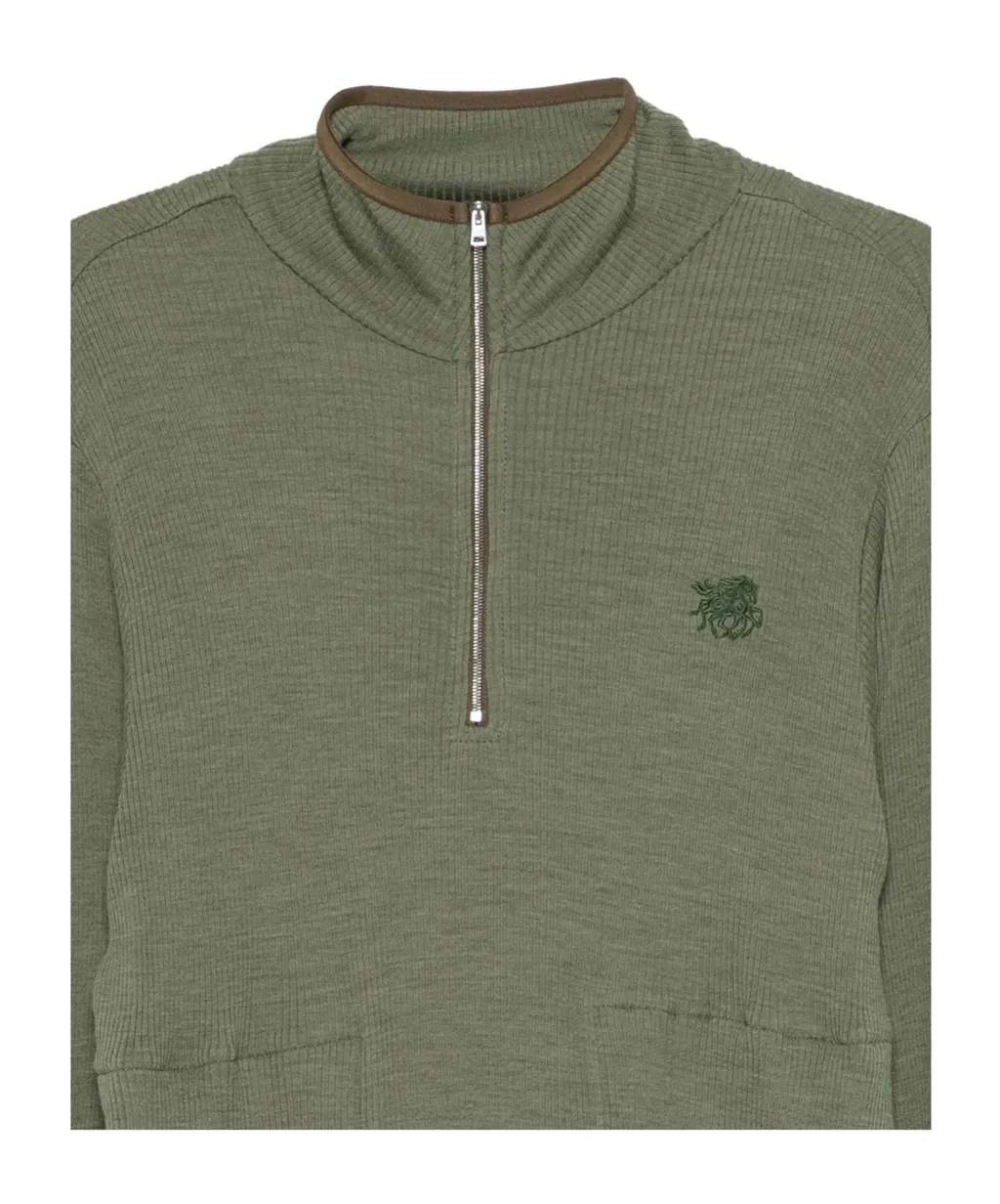 Half-Zip Wool Blend Knit Sweater