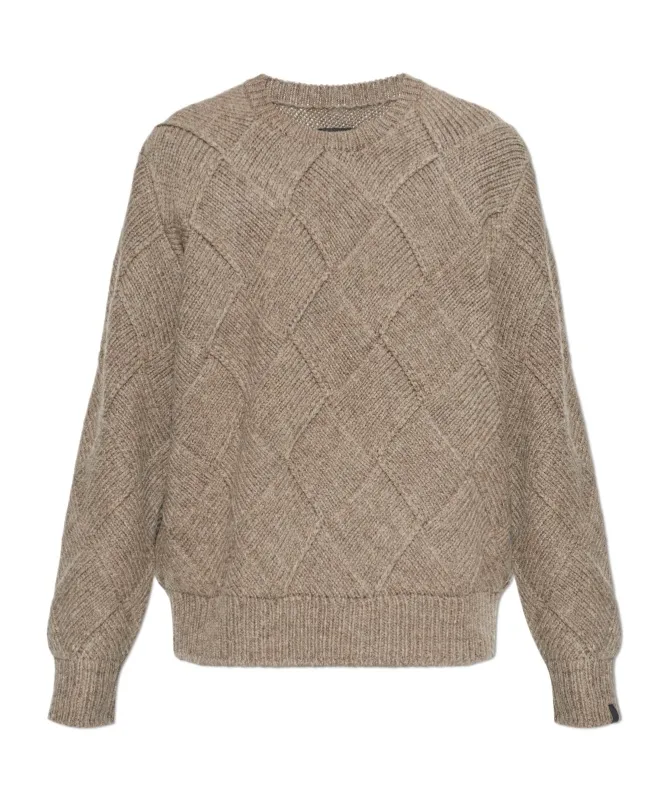 Hand-Knit Entrelac Wool Sweater